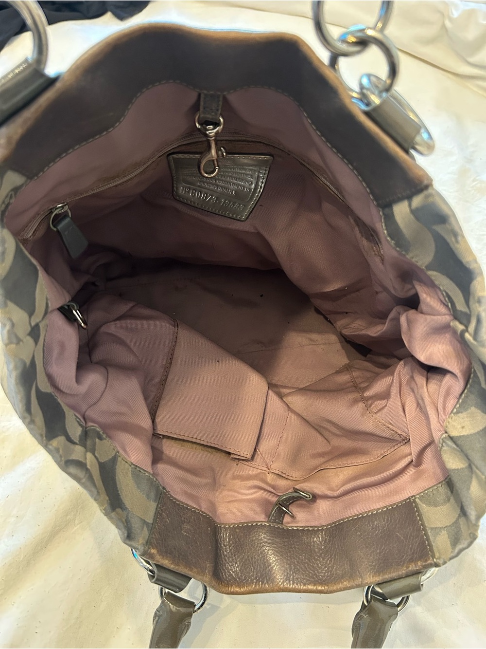 Coach Gray Monogram Canvas Tote with Dark Gray Leather Trim - Picture 4 of 4